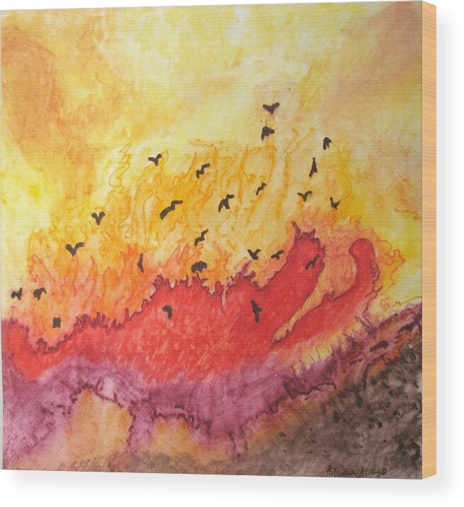 Birds Wood Print featuring the painting Fire Birds by Patricia Arroyo