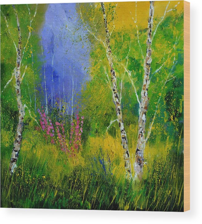 Wood Wood Print featuring the painting Foxgloves #2 by Pol Ledent