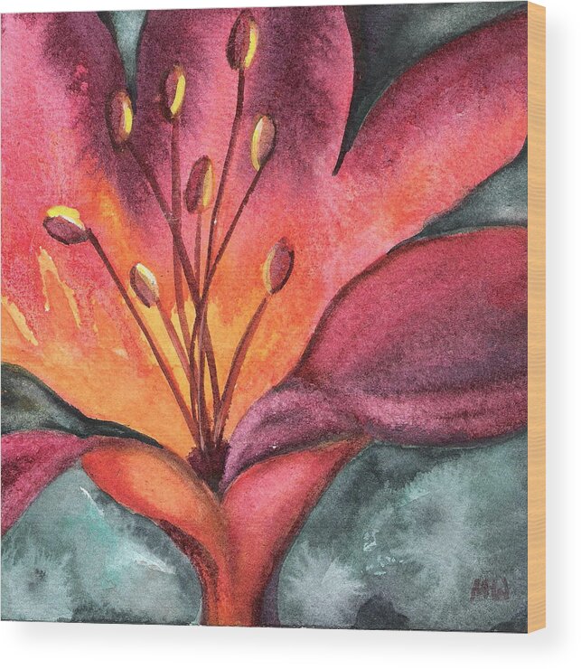 Lily Wood Print featuring the painting Lily Blaze #1 by Marsha Woods