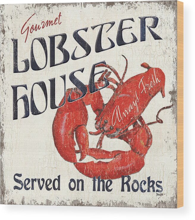 Lobster Wood Print featuring the painting Lobster House by Debbie DeWitt