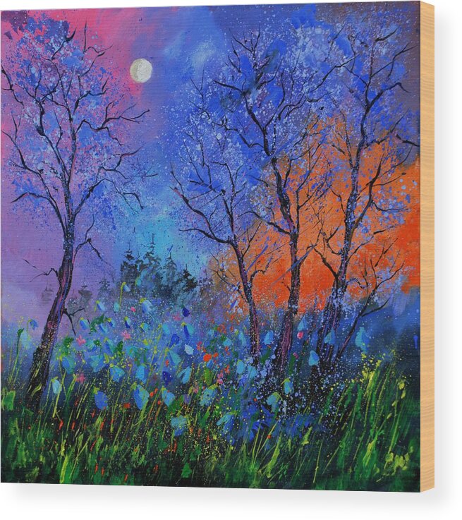 Landscape Wood Print featuring the painting Magic wood by Pol Ledent