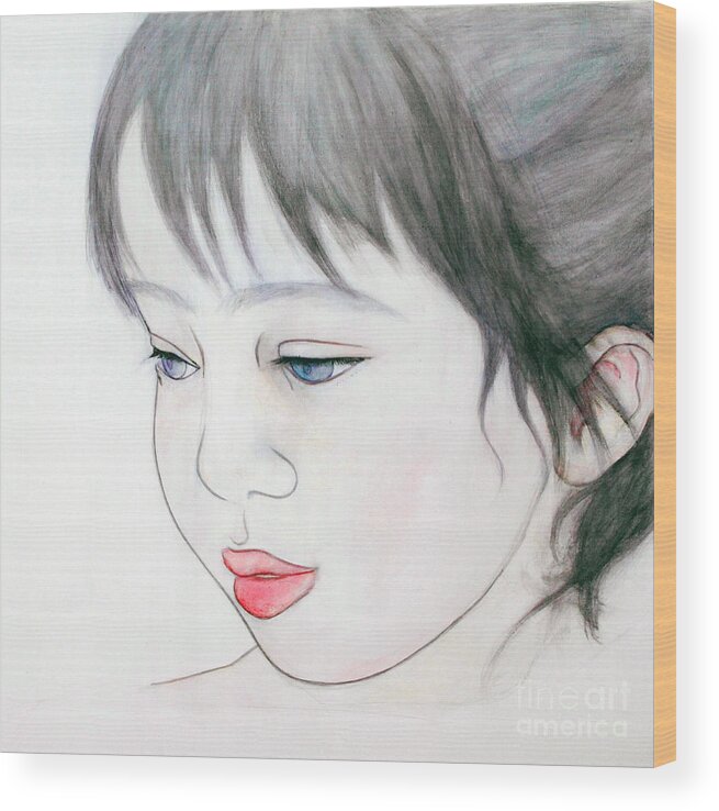 Gazing Eyes Wood Print featuring the painting Manazashi or Gazing Eyes #3 by Fumiyo Yoshikawa