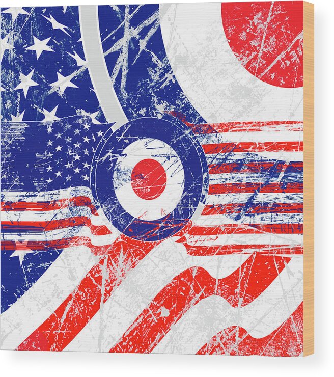  Wood Print featuring the digital art Mod Roundel American Flag in Grunge Distressed Style #2 by Garaga Designs