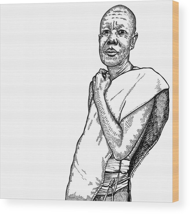 Drawing Wood Print featuring the drawing Monk #1 by Karl Addison