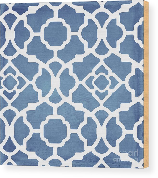 Blue Pattern Wood Print featuring the painting Moroccan Blues #2 by Mindy Sommers