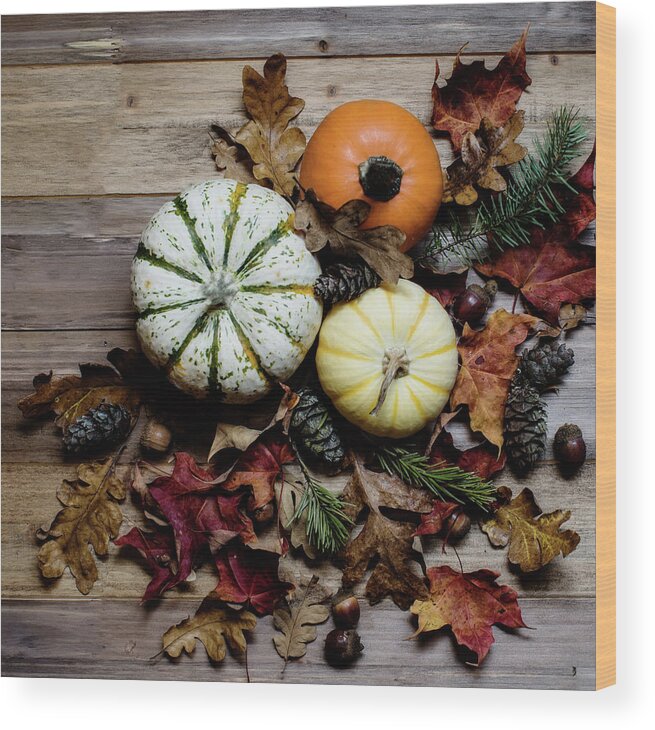 Thanksgiving Wood Print featuring the photograph Pumpkins #1 by Rebecca Cozart