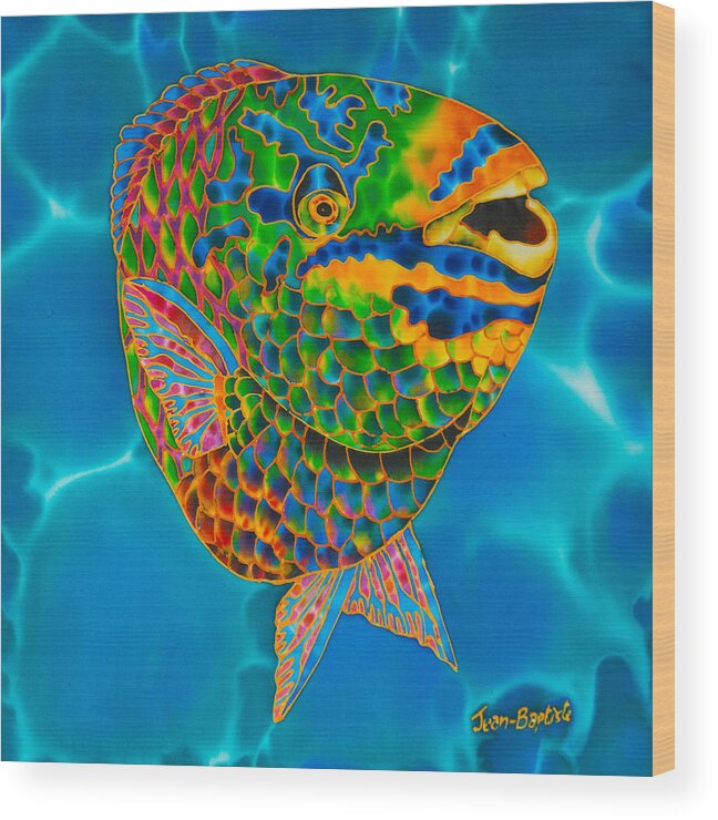 Diving Wood Print featuring the painting Queen Parrotfish by Daniel Jean-Baptiste