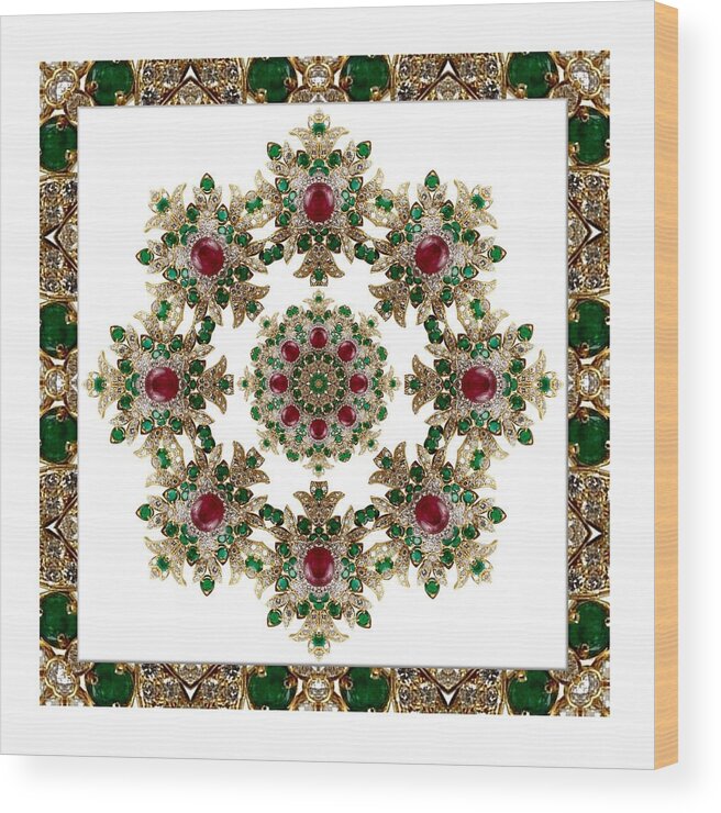 Kaleidoscope Wood Print featuring the digital art Ruby and Emerald Kaleidoscope #1 by Charmaine Zoe