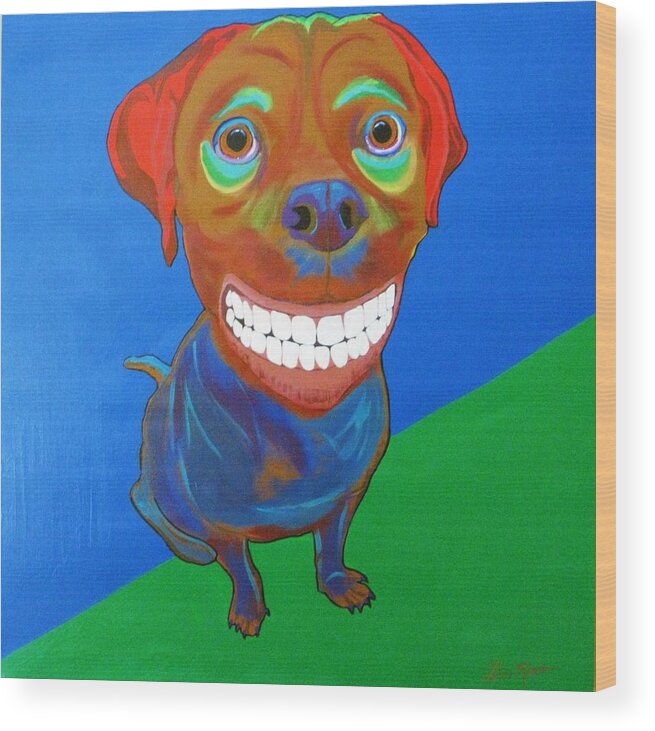 Dogs Wood Print featuring the painting Smiley by Bill Manson