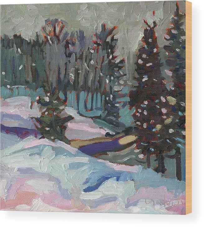 Jim Day Wood Print featuring the painting Snow Day #1 by Phil Chadwick