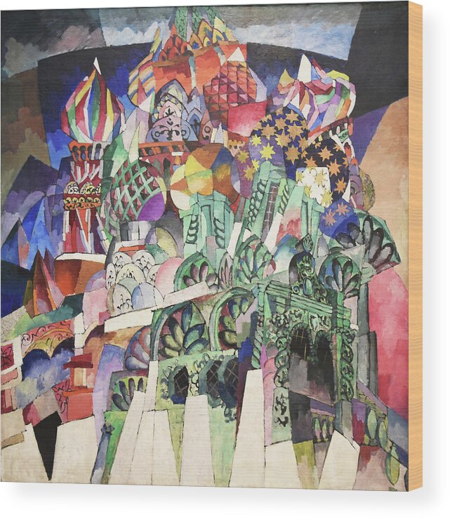 Russian Cubism Wood Print featuring the painting St. Basil's Cathedral by Aristarkh Lentulov