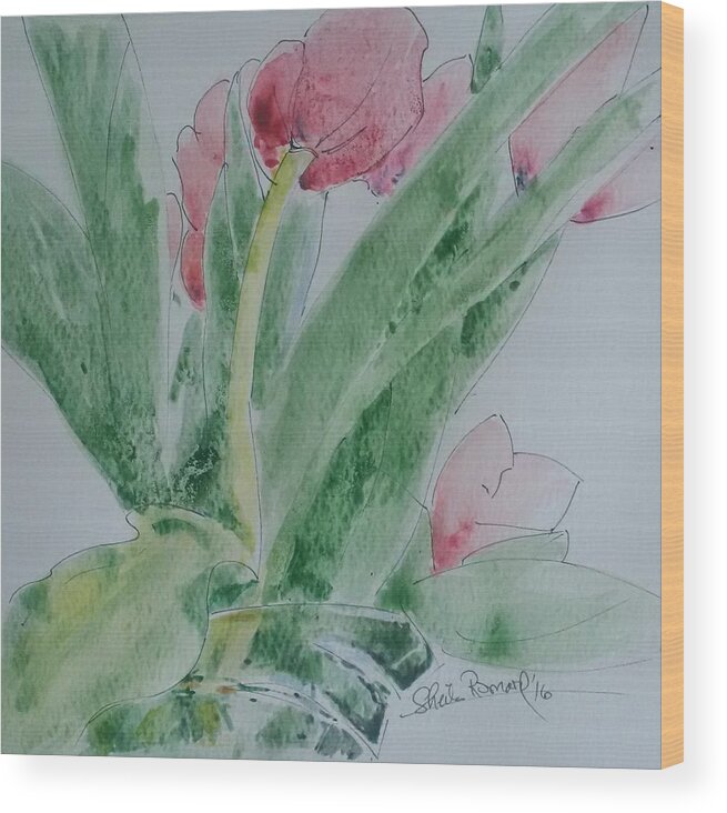 Tulips Wood Print featuring the painting Tulips by Sheila Romard