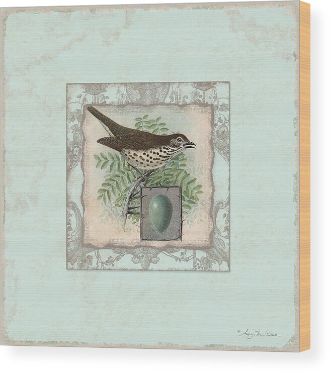 Robin Wood Print featuring the painting Welcome to our Nest - Vintage Bird w Egg #1 by Audrey Jeanne Roberts