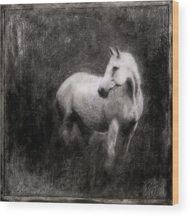 Horse Wood Print featuring the mixed media White Horse #1 by Roseanne Jones