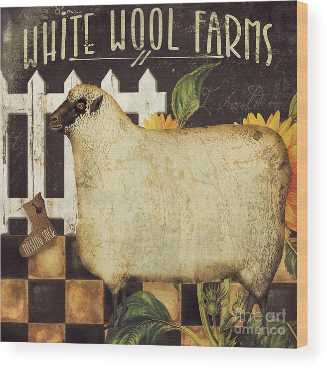 Sheep Wood Print featuring the painting White Wool Farms #2 by Mindy Sommers