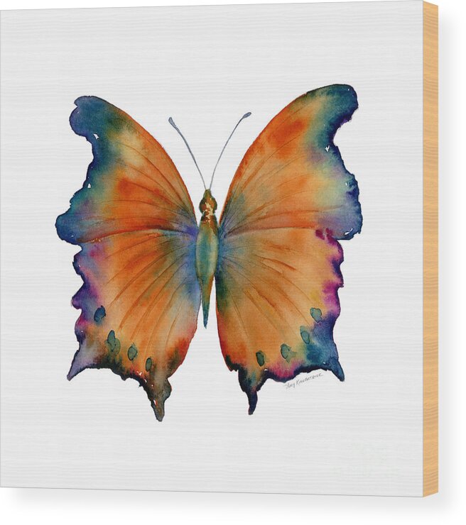 Wizard Butterfly Butterfly Butterflies Butterfly Print Butterfly Card Butterfly Cards Orange Orange And Blue Orange And Purple Orange Butterfly Nature Wings Winged Insect Nature Watercolor Butterflies Watercolor Butterfly Watercolor Moth Orange Butterfly Face Mask Wood Print featuring the painting 1 Wizard Butterfly by Amy Kirkpatrick