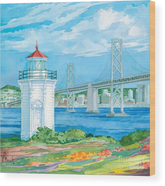 Lighthouse Wood Print featuring the painting Yerba Buena Lighthouse #1 by Paul Brent