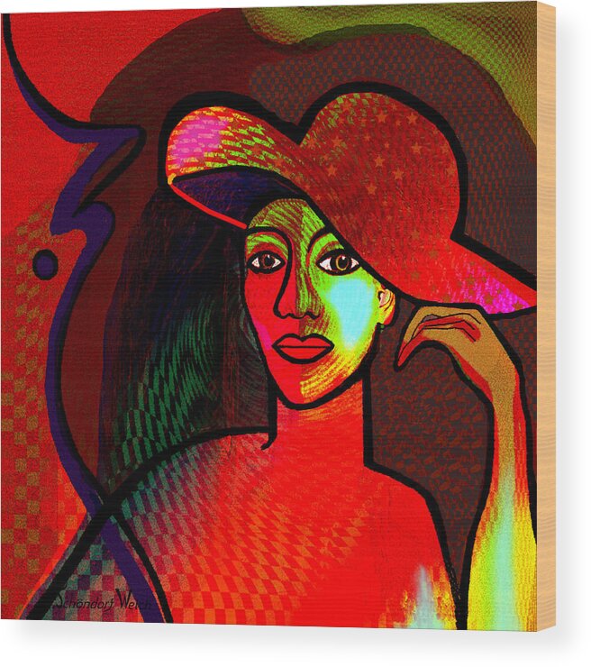 1286 Wood Print featuring the painting 1286 A red hat by Irmgard Schoendorf Welch