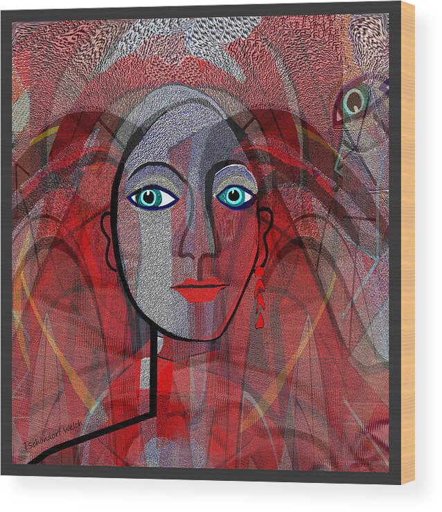 1459 Cubic Lady Face Wood Print featuring the digital art 1459 Cubic Lady Face by Irmgard Schoendorf Welch