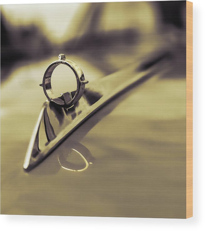 1960s Wood Print featuring the photograph 1964 Ford Galaxie 500 XL Hood Ornament - Sepia by Jon Woodhams