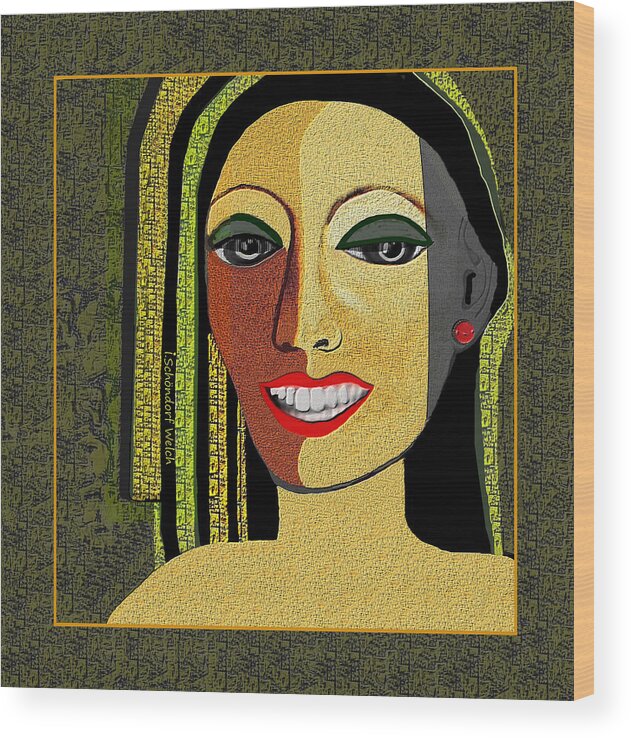 1966 Wood Print featuring the digital art 1966 - Lady with beautiful Teeth by Irmgard Schoendorf Welch