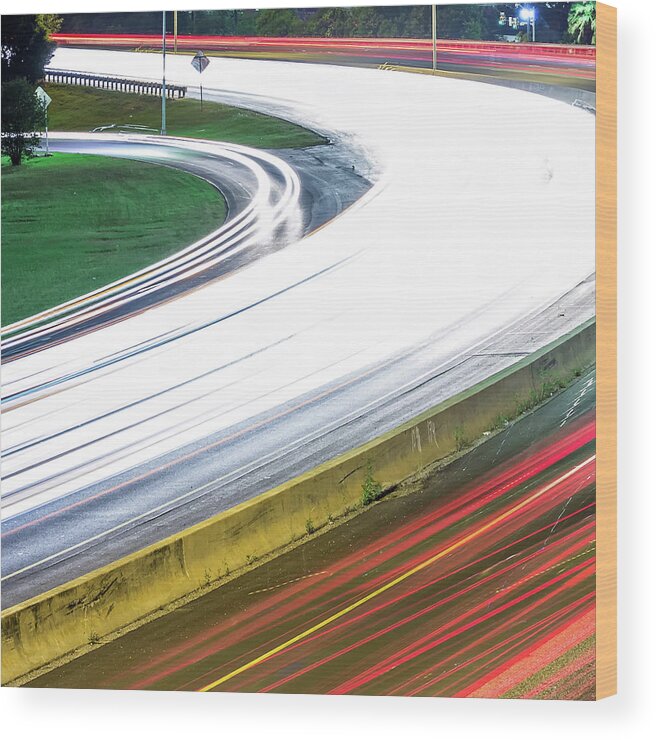 Co2 Wood Print featuring the photograph Cars Traffic Commute On Highway At Night #2 by Alex Grichenko