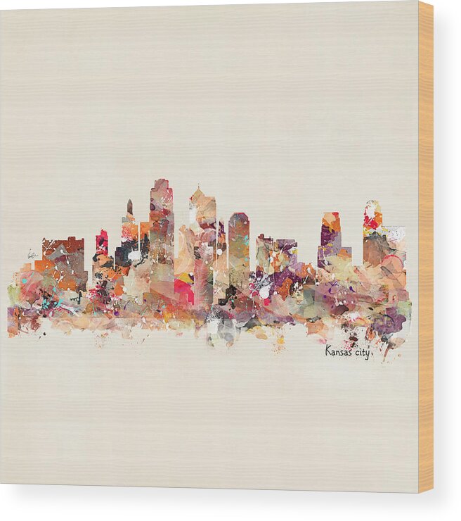 Kansas City Missouri Wood Print featuring the painting Kansas City Missouri #2 by Bri Buckley