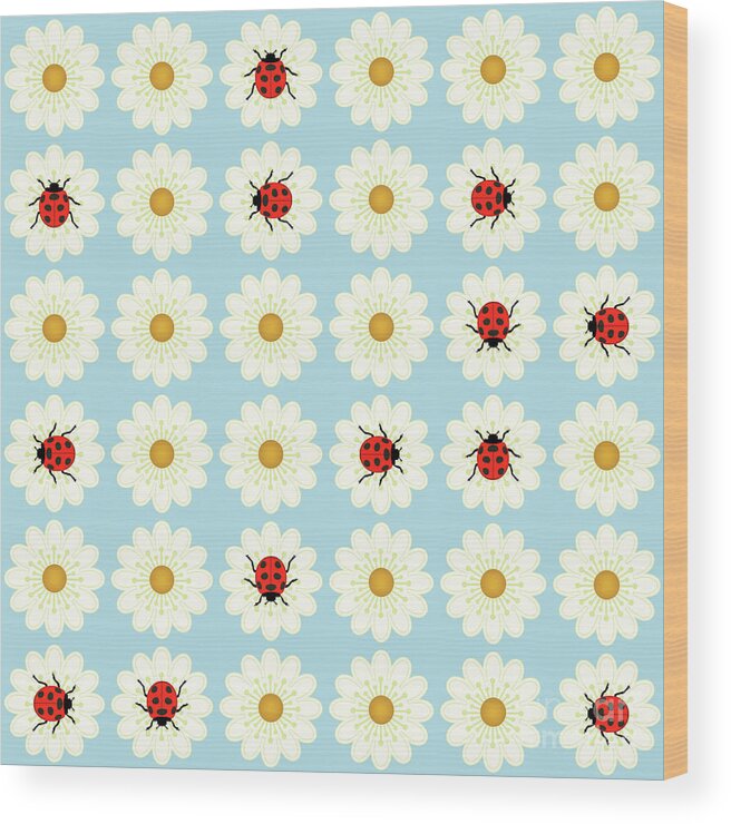 Ladybugs Wood Print featuring the digital art Ladybugs pattern #2 by Gaspar Avila