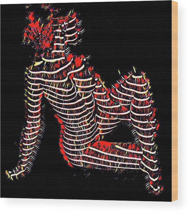 Lines Wood Print featuring the digital art 2450s-MAK Lined by Light Nude Woman Rendered as Abstract Oil Painting by Chris Maher