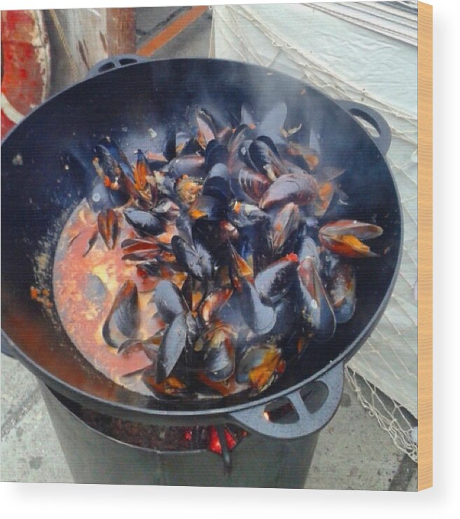 Street Food Wood Print featuring the photograph Mussels by Anna Golodryga