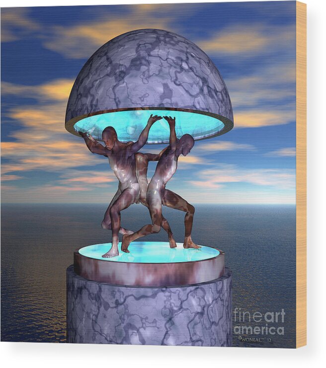 Fantasy Wood Print featuring the digital art 3 Atlases Monument by Walter Neal