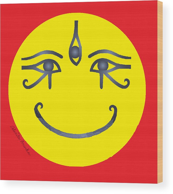 3 Eyes Smile Wood Print featuring the tapestry - textile 3 Eyes Smiling by Adenike AmenRa