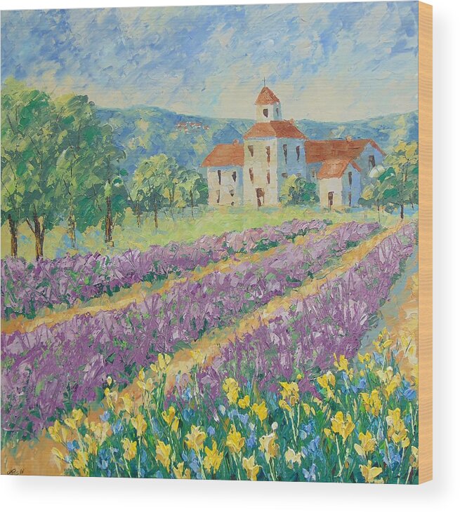 Provence Wood Print featuring the painting Lavender field Provence #4 by Frederic Payet