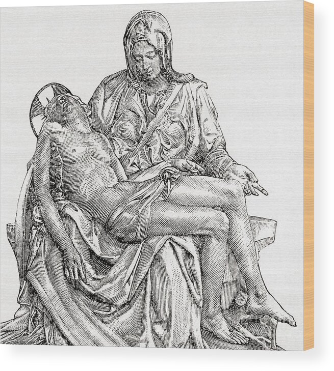Michelangelo Wood Print featuring the drawing Pieta by Michelangelo