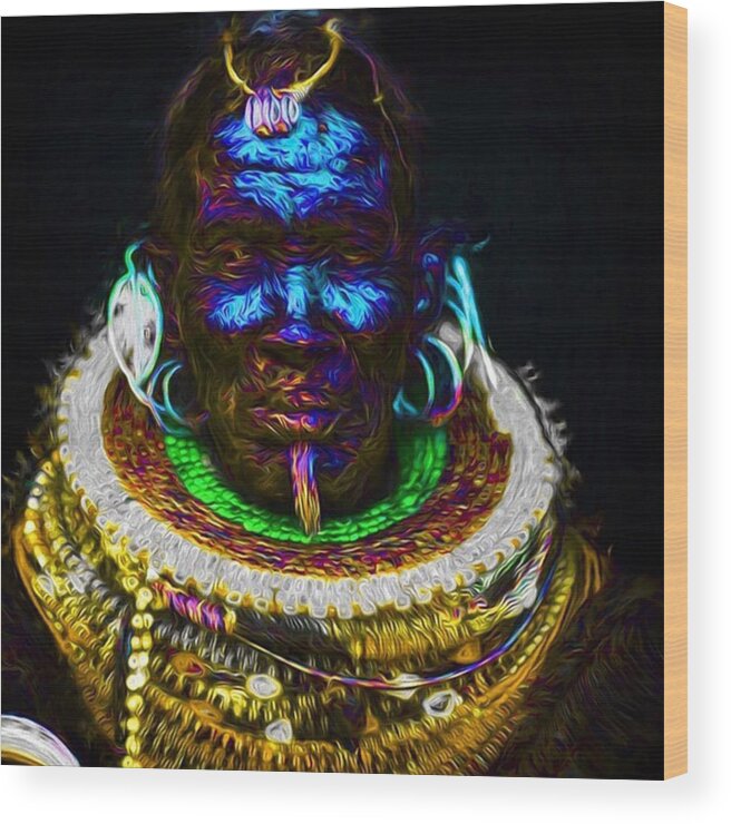 Blue Wood Print featuring the photograph A Tribesman In Dress From Africa #5 by David Haskett II