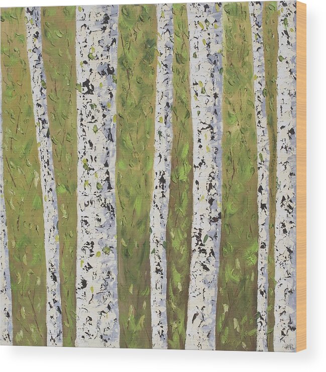 Landscape Wood Print featuring the painting Aspen trees Colorado #6 by Frederic Payet