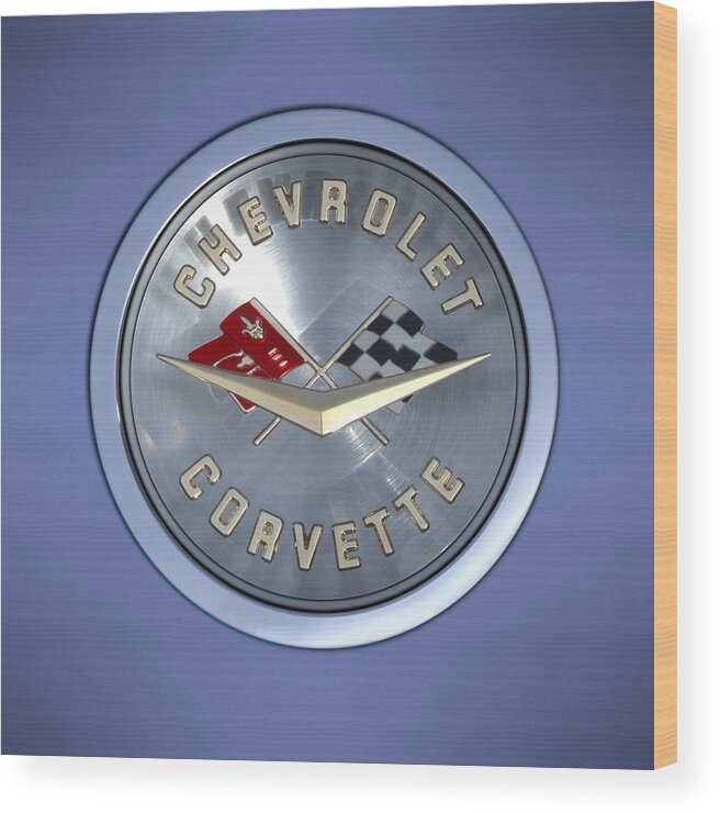 Chevrolet Corvette Wood Print featuring the photograph 60 Chevy Corvette Emblem by Mike McGlothlen