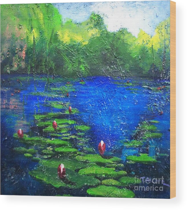Waterlilies Wood Print featuring the painting 8 Mile Creek Lagoon - Bajool - original sold by Therese Alcorn