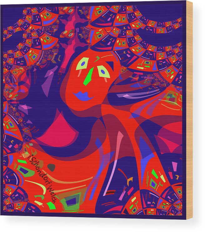 873 Wood Print featuring the painting 873 - Clown Lady Pop -2017 by Irmgard Schoendorf Welch