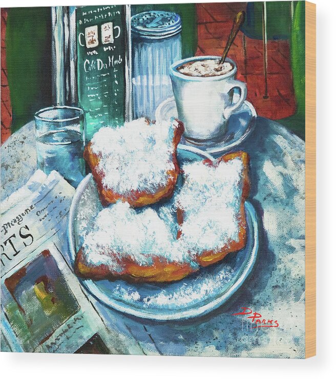 New Orleans Food Wood Print featuring the painting A Beignet Morning by Dianne Parks