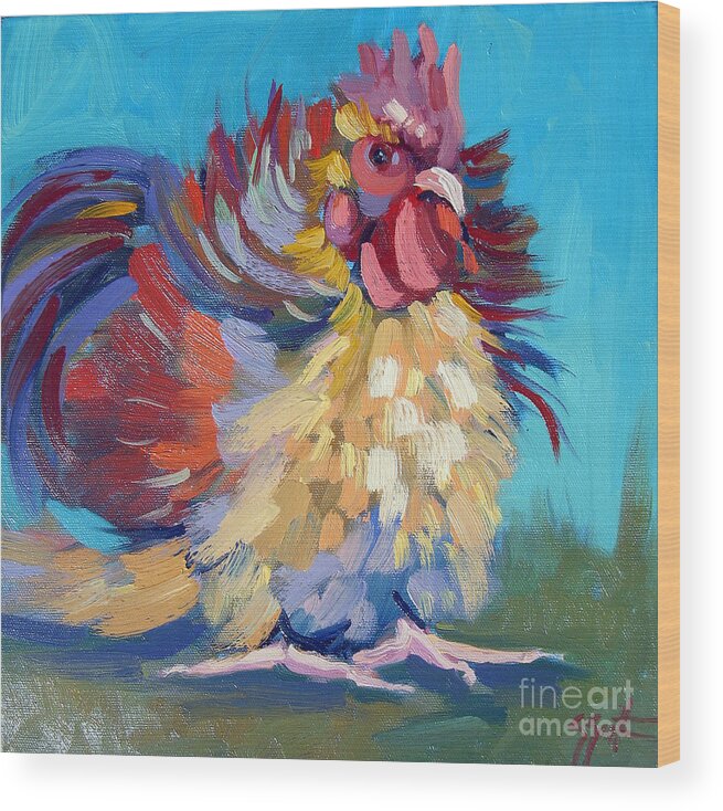 Chicken Wood Print featuring the painting A Chicken Day by Sandra Smith-Dugan