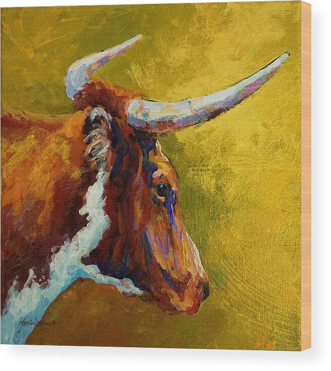 Western Wood Print featuring the painting A Couple Of Pointers - Longhorn Steer by Marion Rose