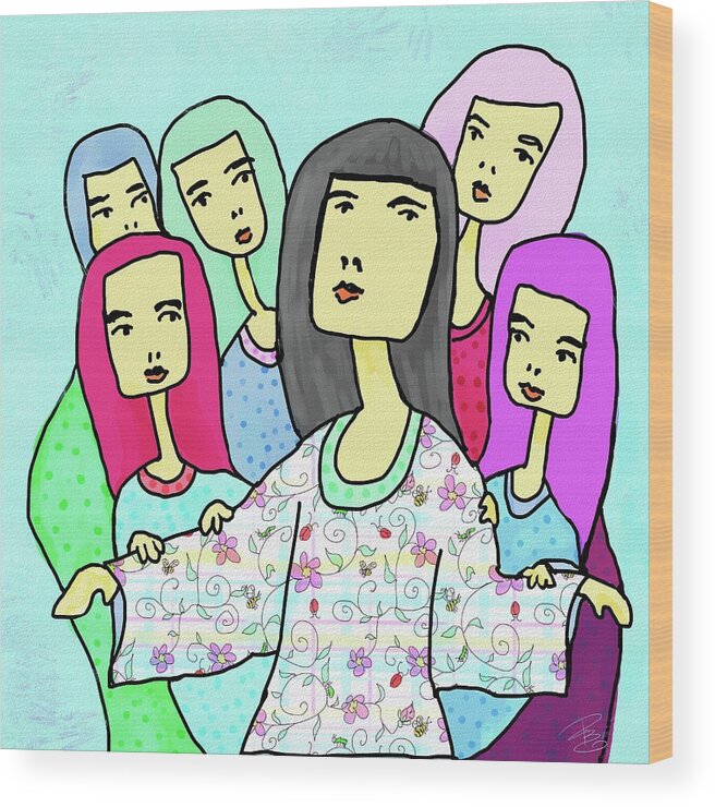 Mother Wood Print featuring the digital art A mother and 5 daughters by Debra Baldwin