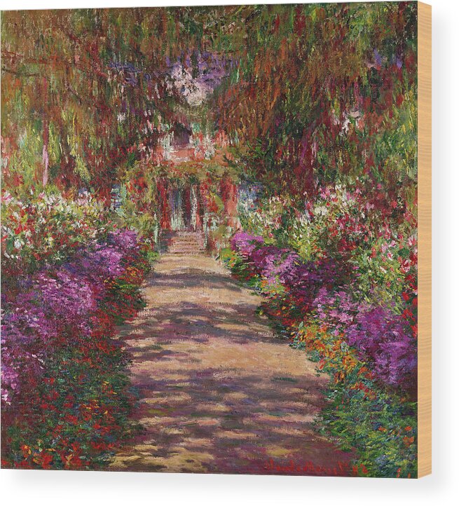 Pathway Wood Print featuring the painting A Pathway in Monets Garden Giverny by Claude Monet