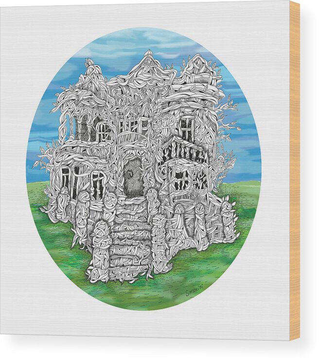 House Wood Print featuring the digital art House of secrets by Smokini Graphics