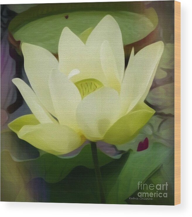 Artistic Photography Wood Print featuring the digital art A Single Lotus by Kathie Chicoine