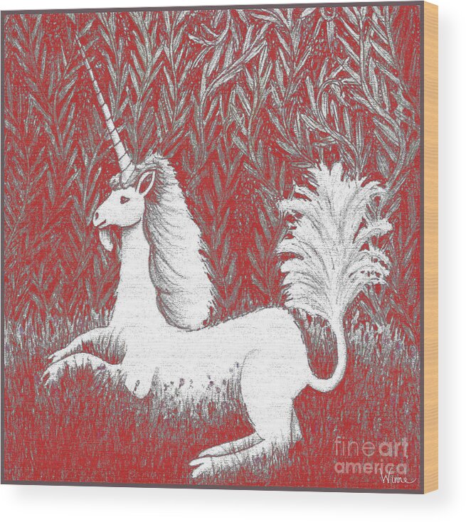 Lise Winne Wood Print featuring the digital art A Unicorn in Moonlight tapestry by Lise Winne