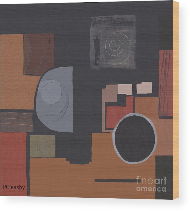 Black Wood Print featuring the painting Abstract Black Brown Squre by Patricia Cleasby