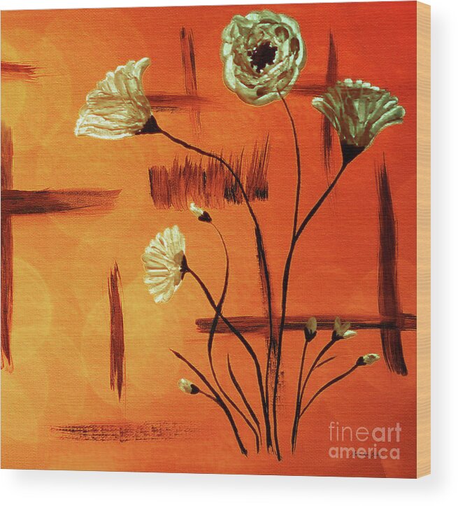 Abstract Wood Print featuring the painting Abstract Poppies Series E42016 by Mas Art Studio