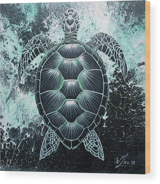 Sea Turtle Wood Print featuring the painting Abstract Sea Turtle by William Love